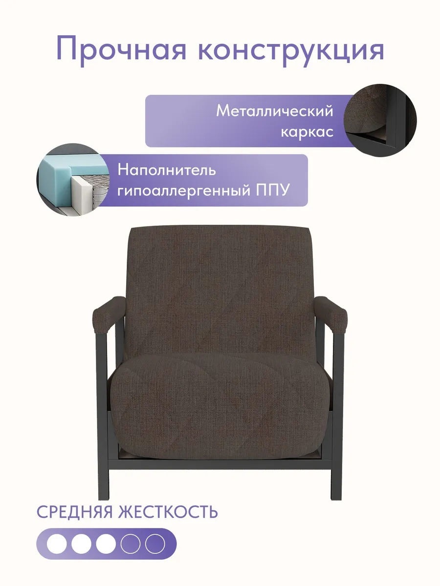 Кресло-кровать "Акробат" кофейная рогожка (модерно 04) чёрный каркас - миниатюра 5