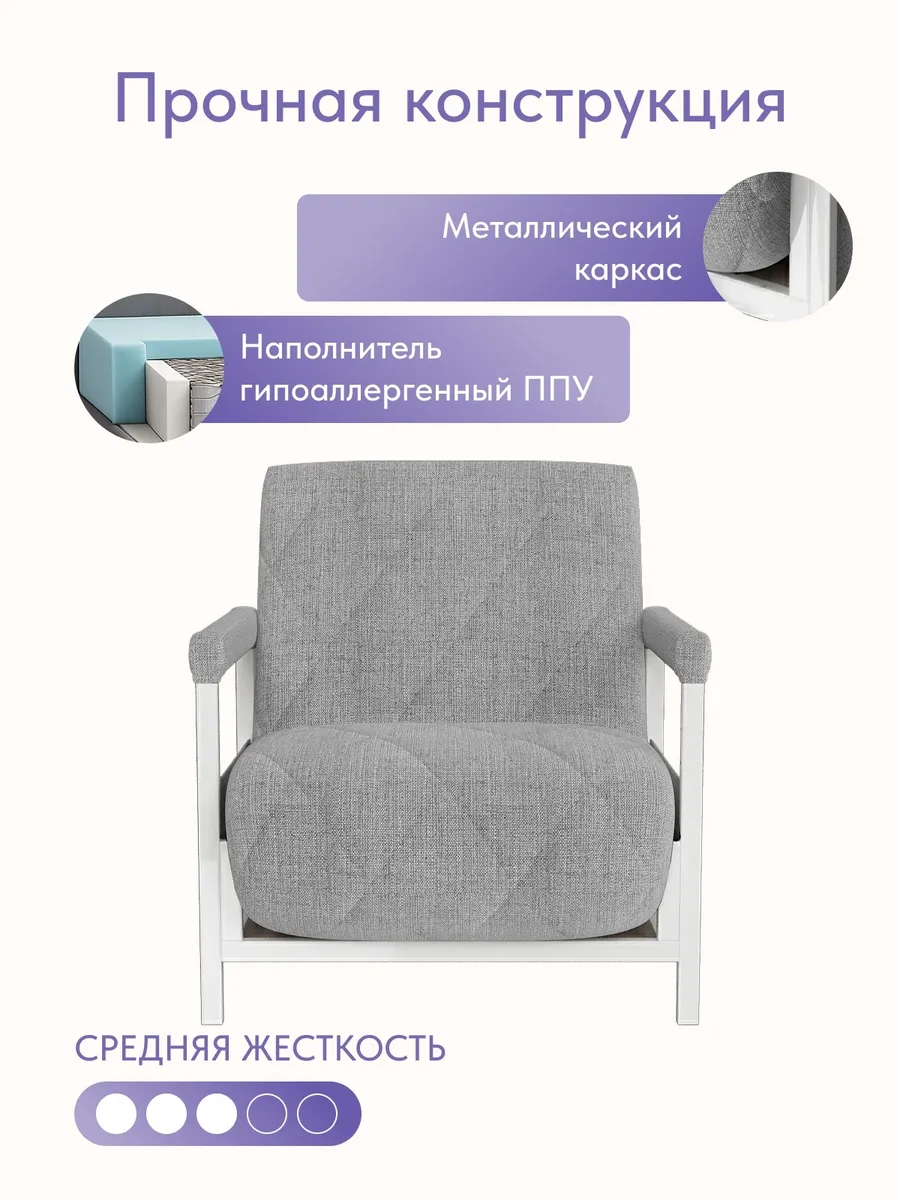 Кресло-кровать "Акробат" серая рогожка (модерно 02) белый каркас - миниатюра 5