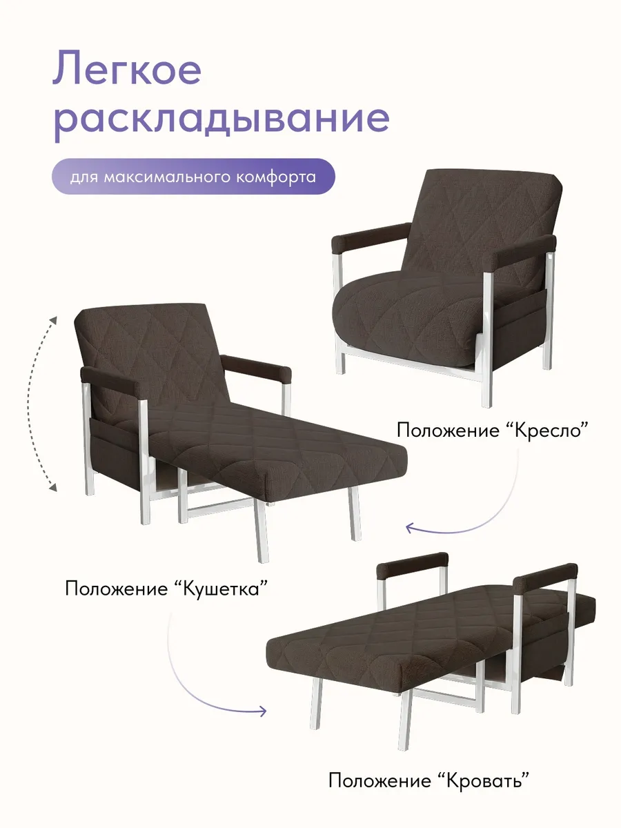 Кресло-кровать "Акробат" кофейная рогожка (модерно 04) белый каркас - миниатюра 3