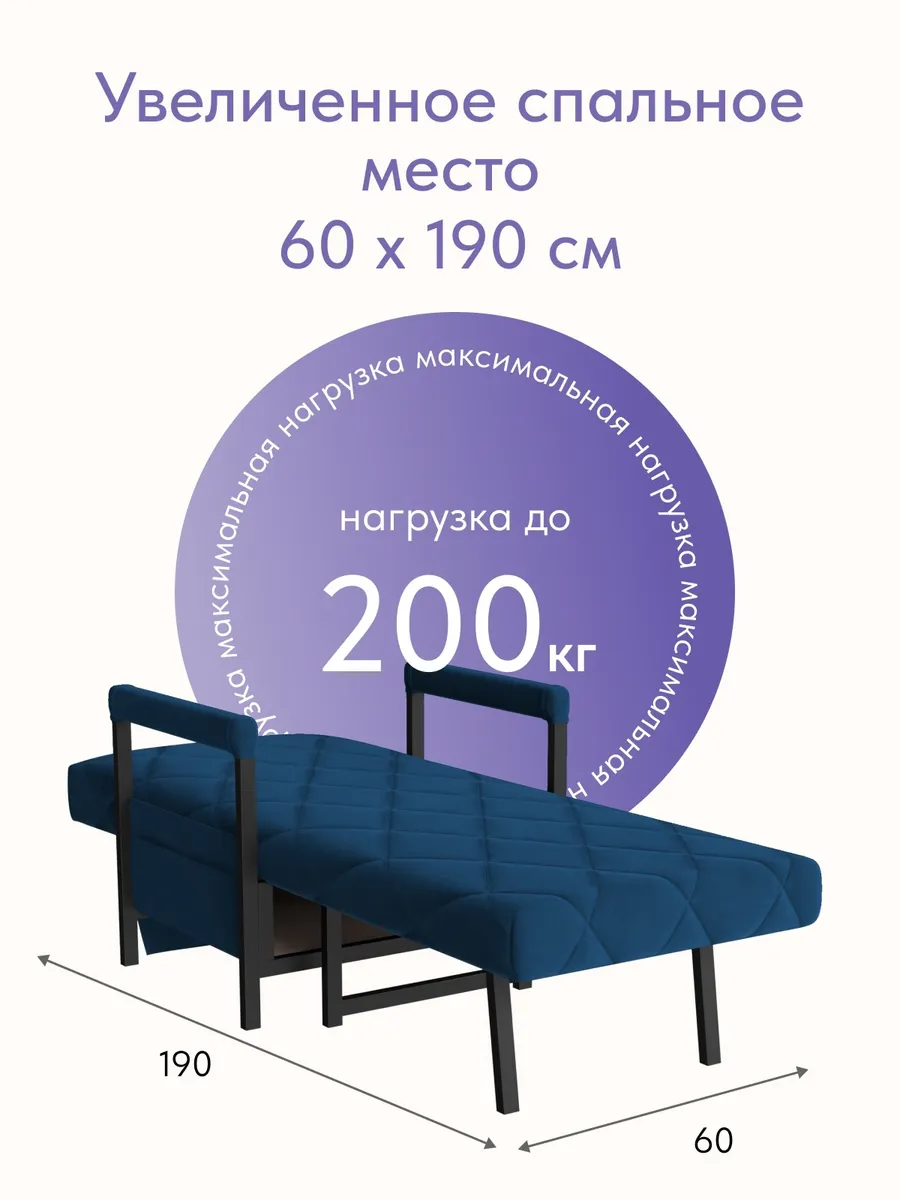 Кресло-кровать "Акробат" синий велюр (Velutto 26) чёрный каркас - миниатюра 4