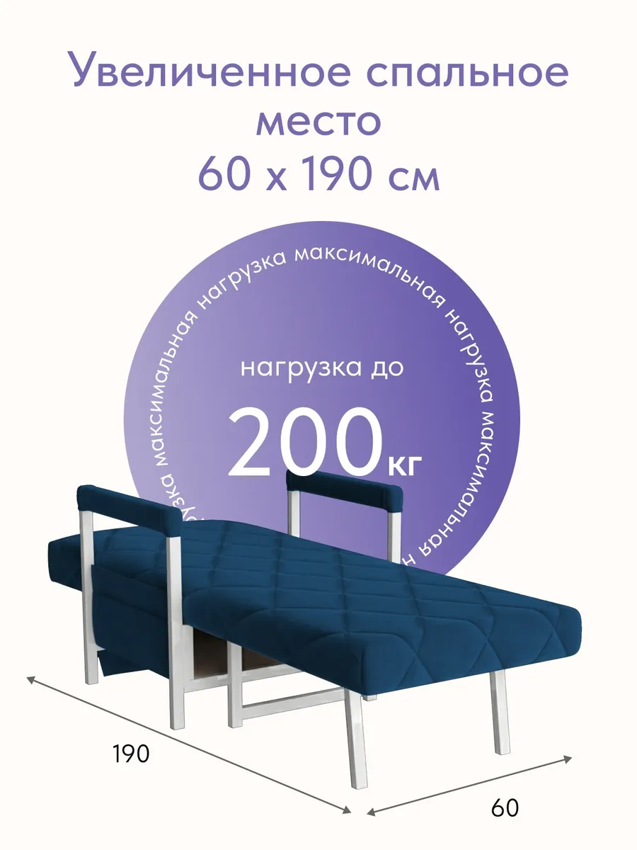 Кресло-кровать "Акробат" синий велюр (Velutto 26) белый каркас - миниатюра 4