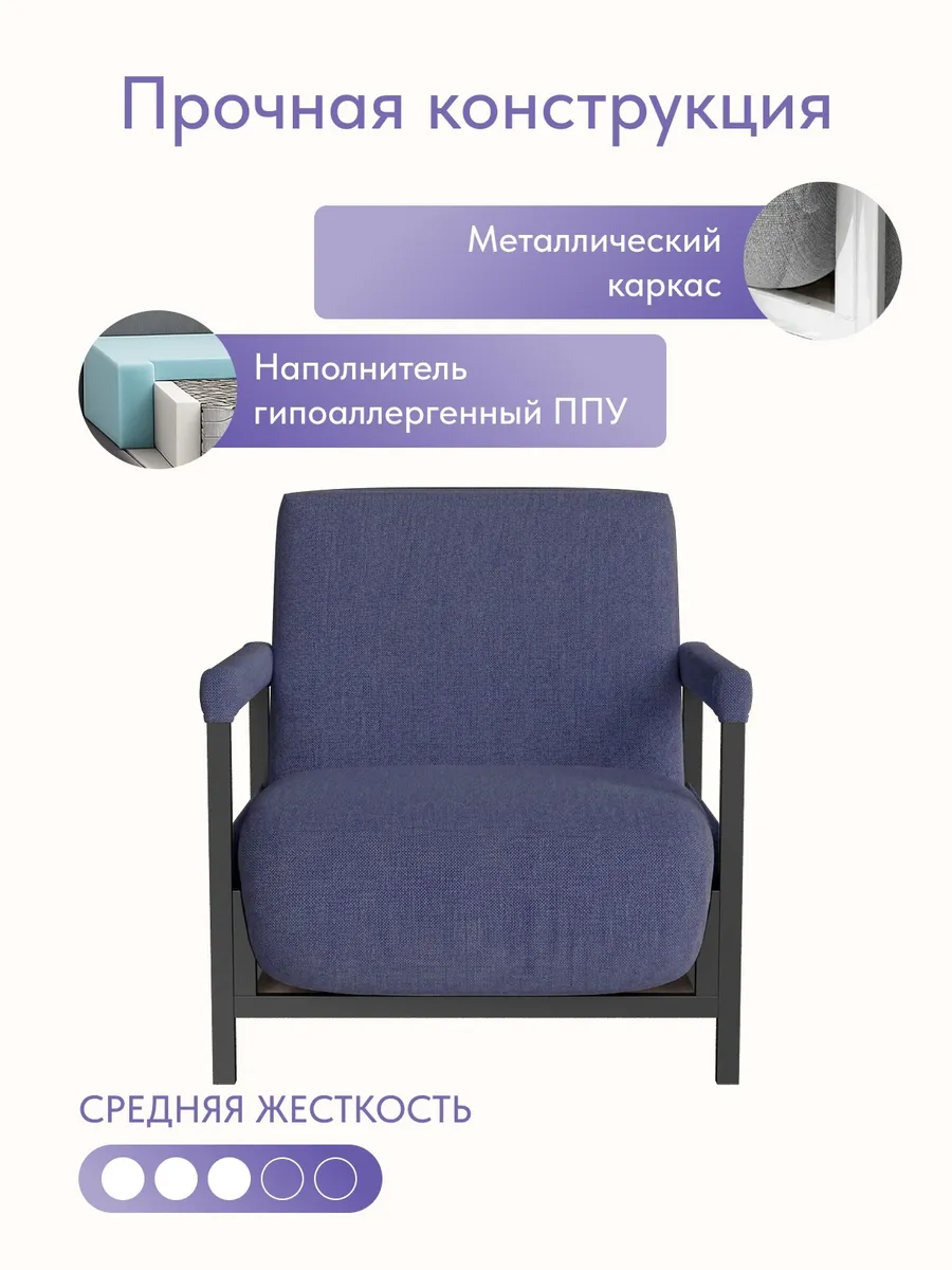 Кресло-кровать "Акробат Лайт" синяя рогожка (модерно 05) чёрный каркас - миниатюра 5