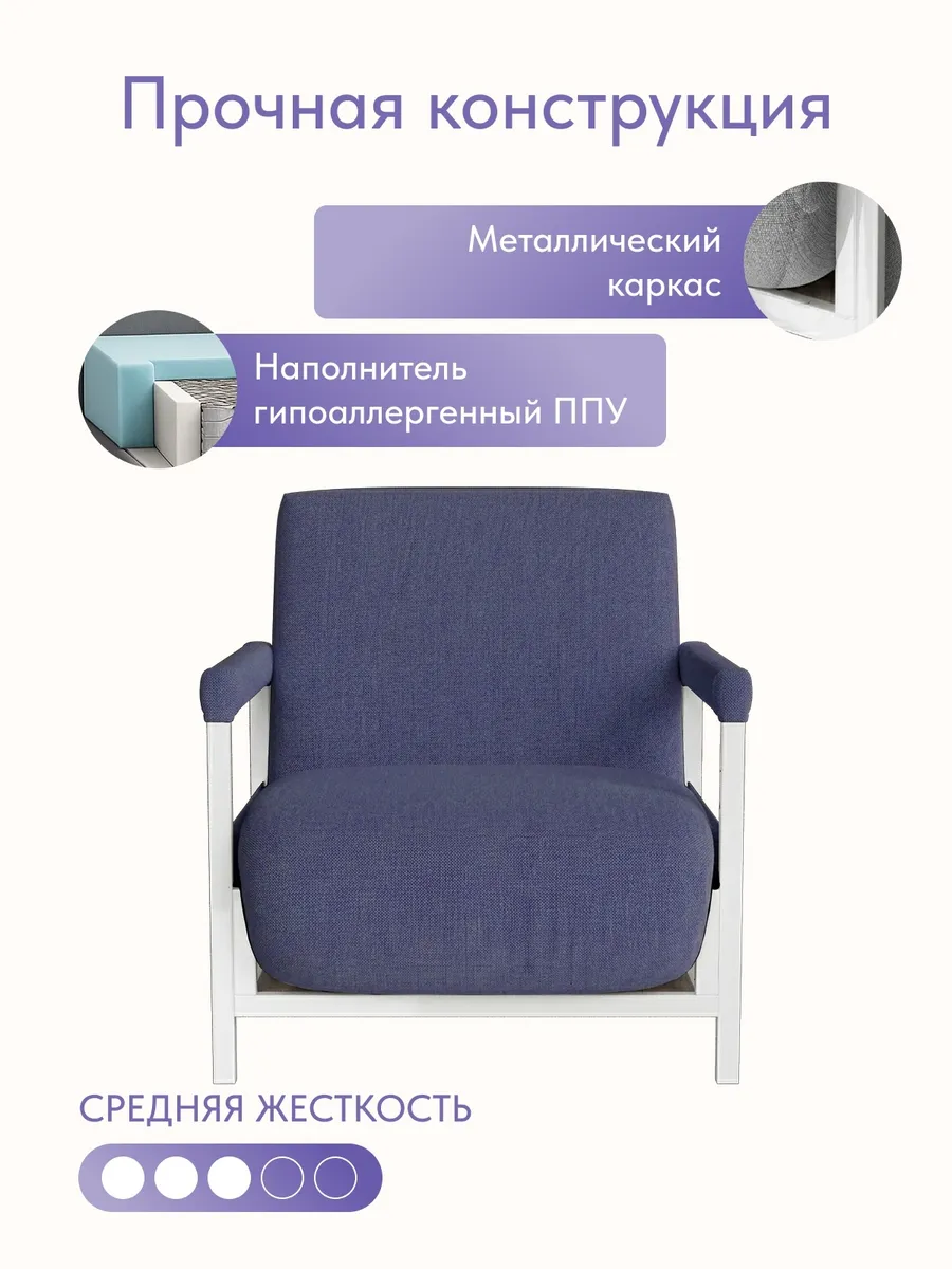 Кресло-кровать "Акробат Лайт" синяя рогожка (модерно 05) белый каркас - миниатюра 5