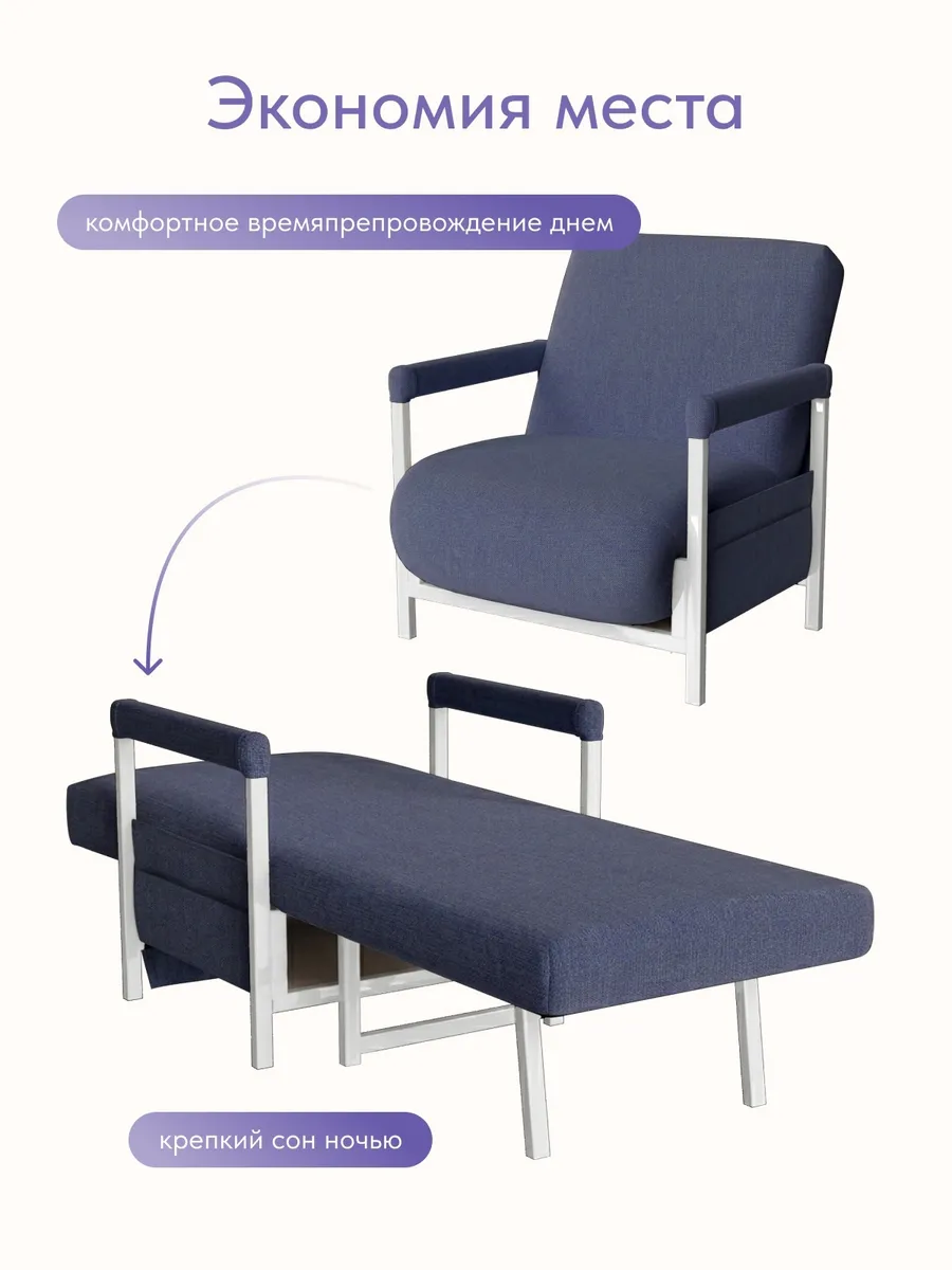 Кресло-кровать "Акробат Лайт" синяя рогожка (модерно 05) белый каркас - миниатюра 7