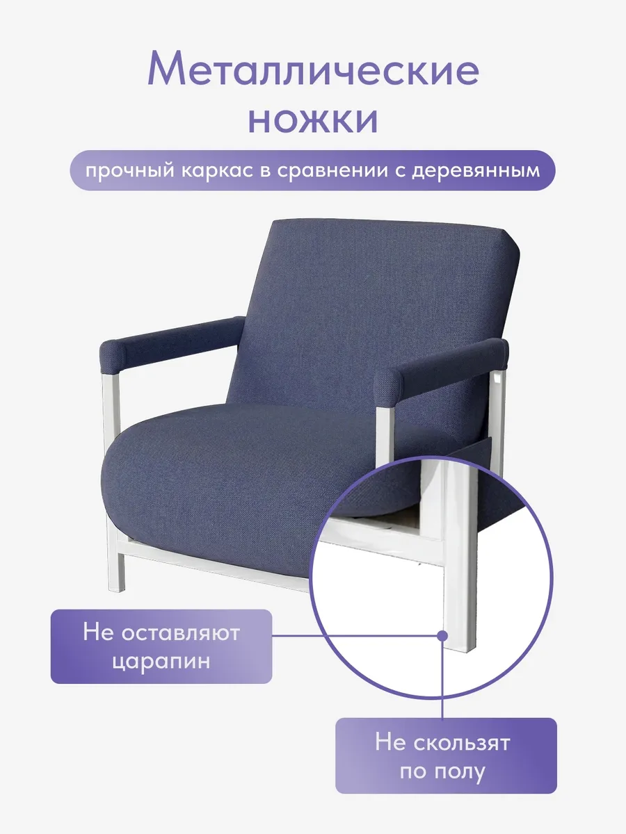 Кресло-кровать "Акробат Лайт" синяя рогожка (модерно 05) белый каркас - миниатюра 8