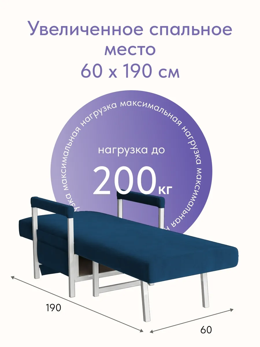 Кресло-кровать "Акробат Лайт" синий велюр (Velutto 26) белый каркас - миниатюра 4