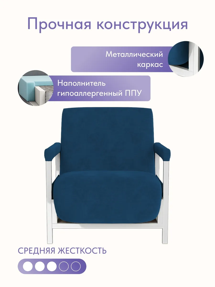 Кресло-кровать "Акробат Лайт" синий велюр (Velutto 26) белый каркас - миниатюра 5