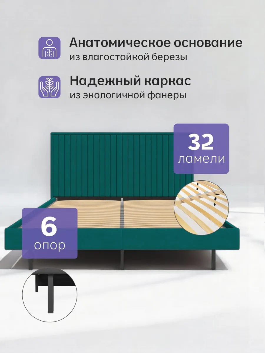 Сонна-140 изумрудный (зеленый) велюр 77400455 - миниатюра 3