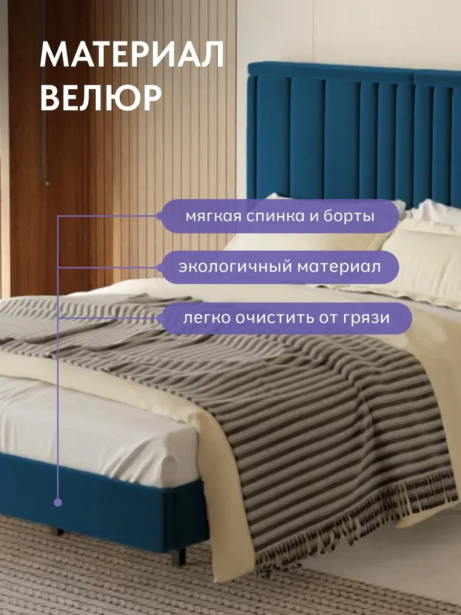 Сенна-140 синий велюр 77400949 - миниатюра 4