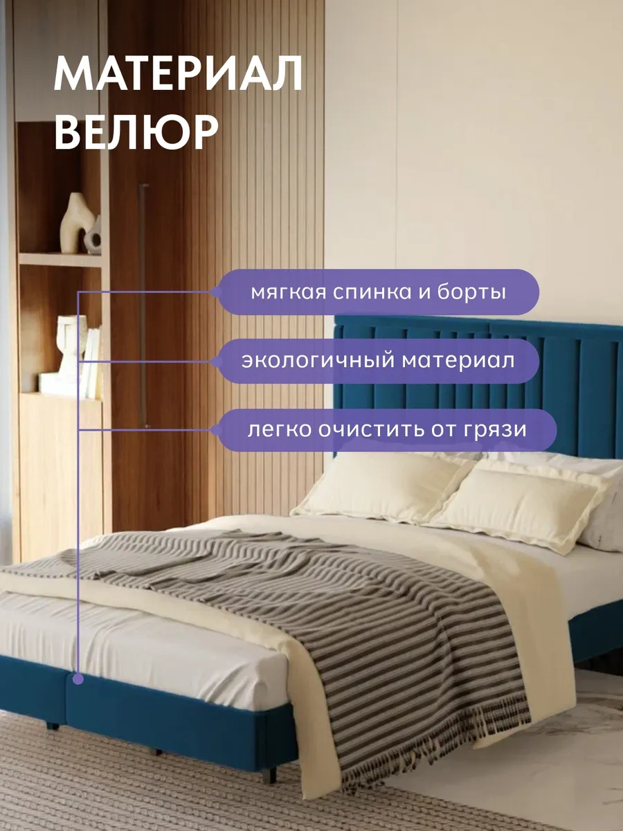 Сенна-160 синий велюр 77400952 - миниатюра 4