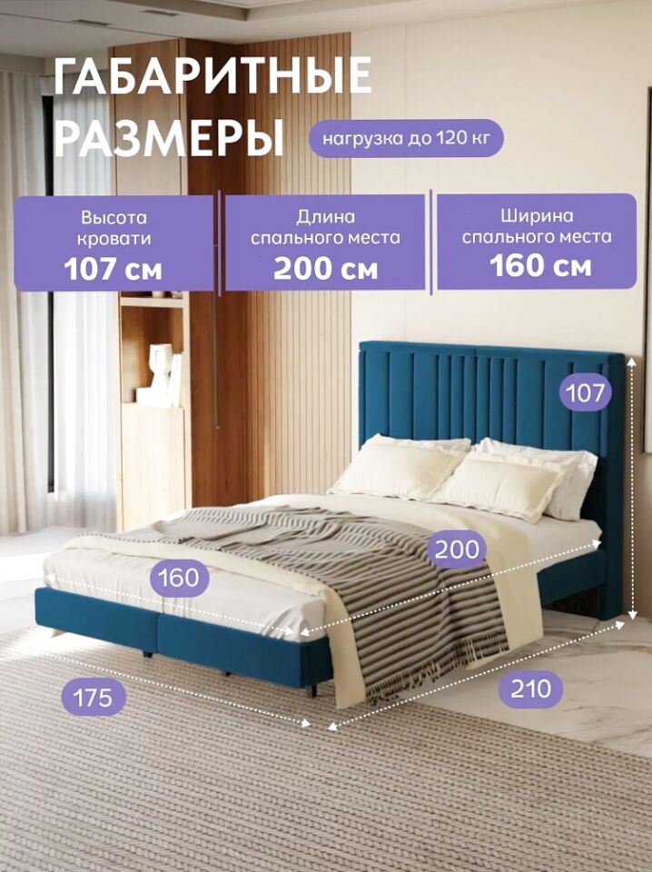 Сенна-160 синий велюр 77400952 - миниатюра 2