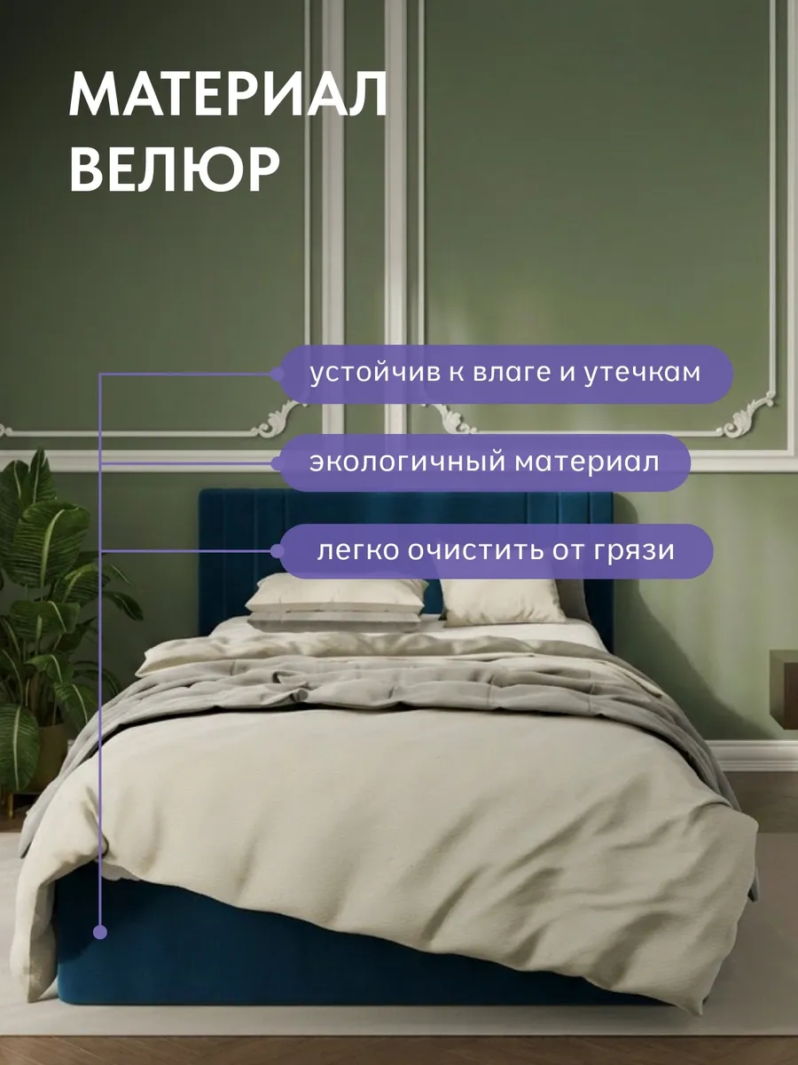 Кровать "Лайн" 120х200  синий велюр - миниатюра 5