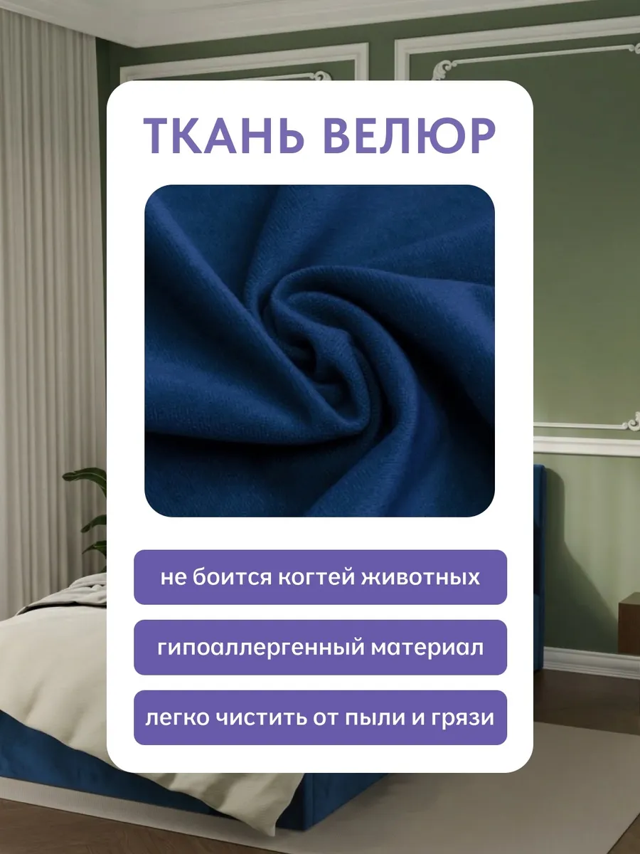 Кровать "Лайн" 120х200  синий велюр - миниатюра 7
