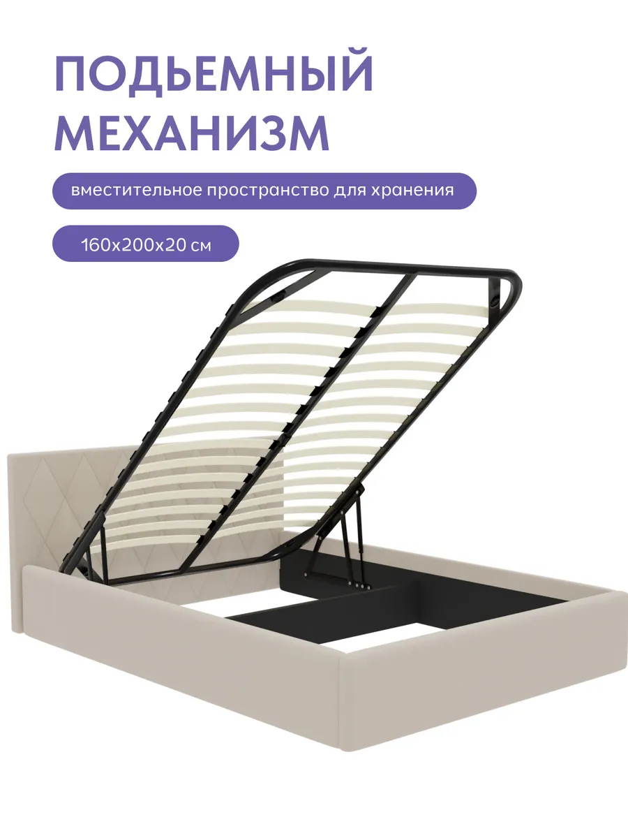 Кровать "Марбелья" 160х200  бежевый велюр - миниатюра 4