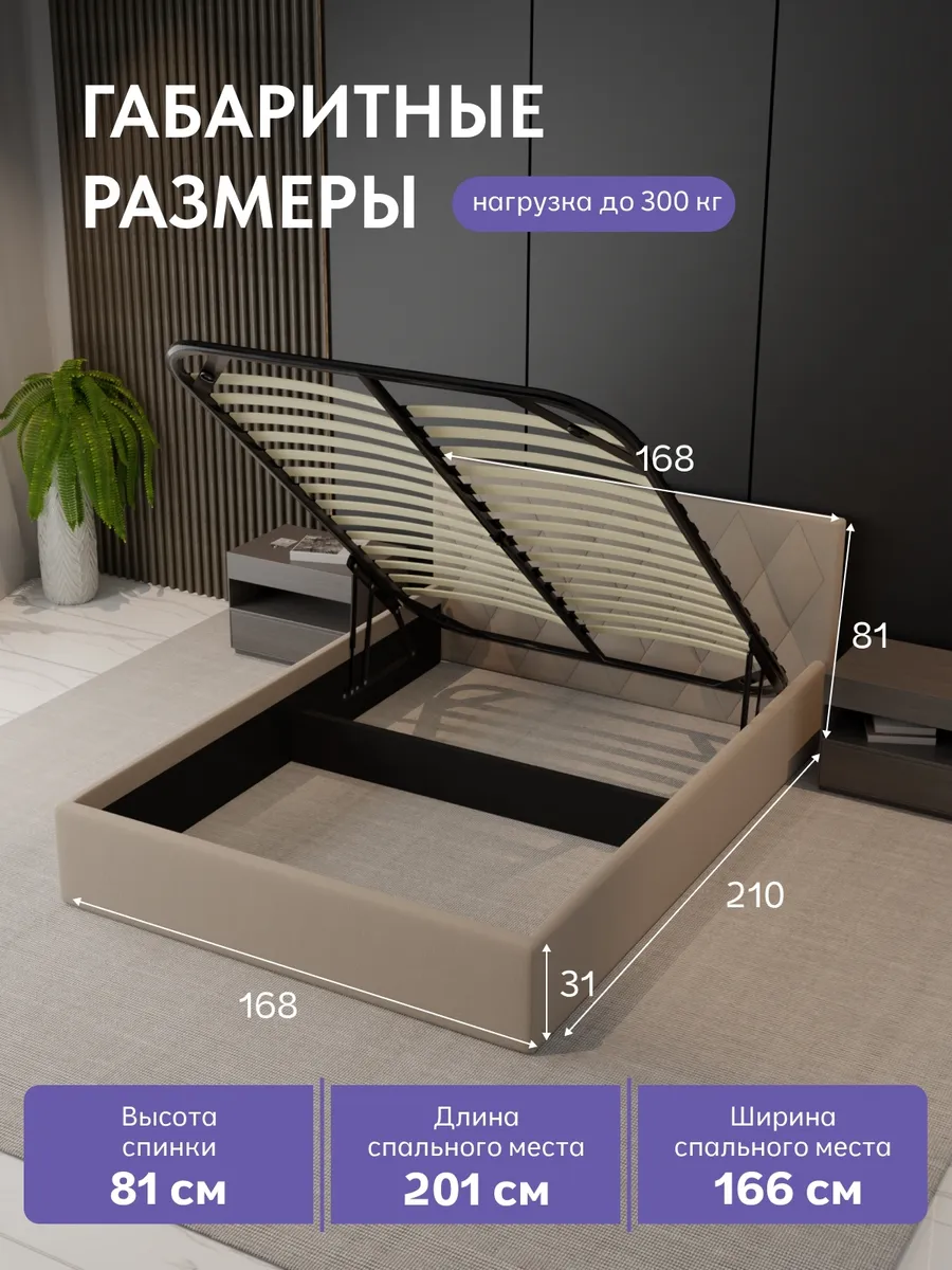 Кровать "Марбелья" 160х200 бежевый велюр - миниатюра 2