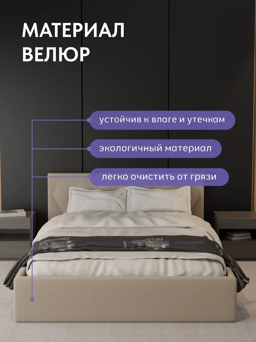 Кровать "Марбелья" 160х200 бежевый велюр - миниатюра 5
