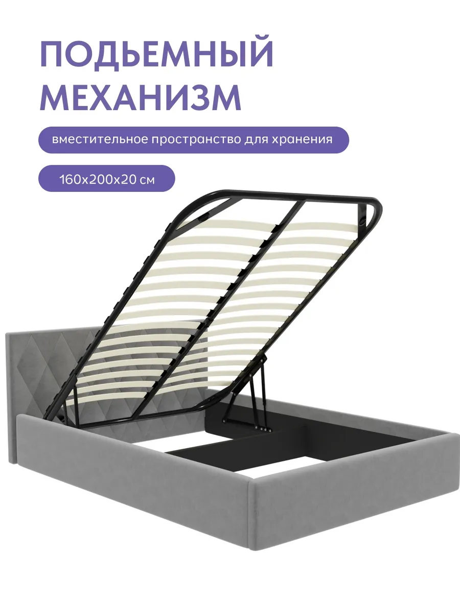 Кровать "Марбелья" 160х200  серый велюр - миниатюра 4