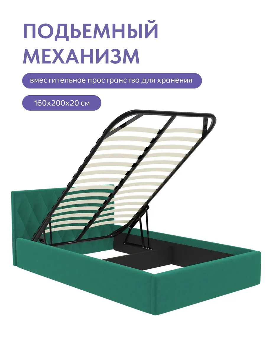 Кровать "Марбелья" 140х200  изумрудный велюр - миниатюра 4
