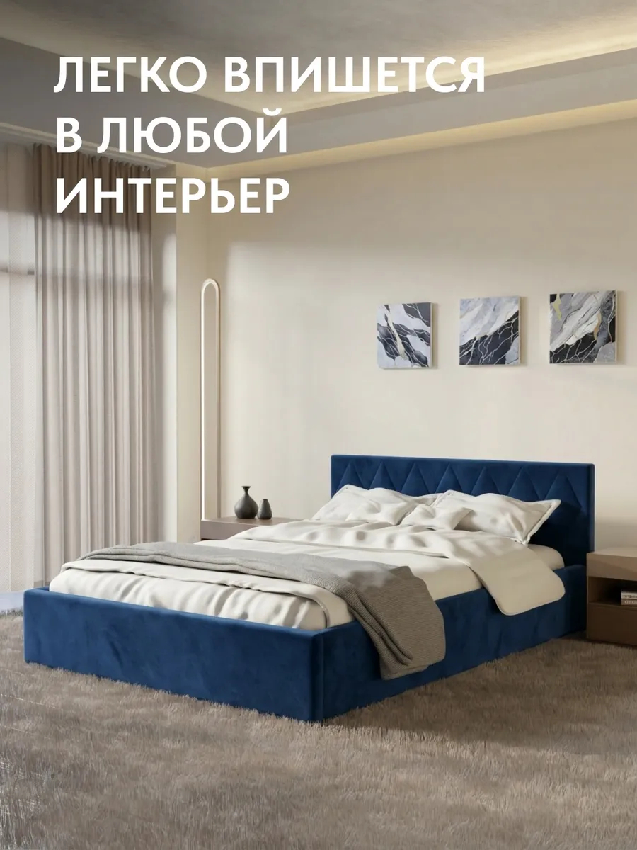 Кровать "Марбелья" 140х200  синий велюр - миниатюра 6