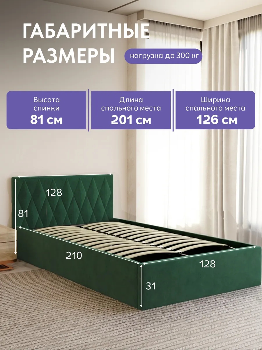 Кровать "Марбелья" 120х200  изумрудный велюр - миниатюра 2