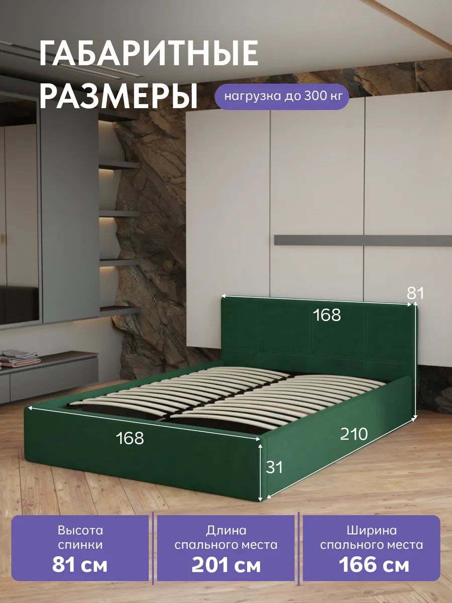 Кровать "Ноттингем" 160х200  изумрудный велюр - миниатюра 2