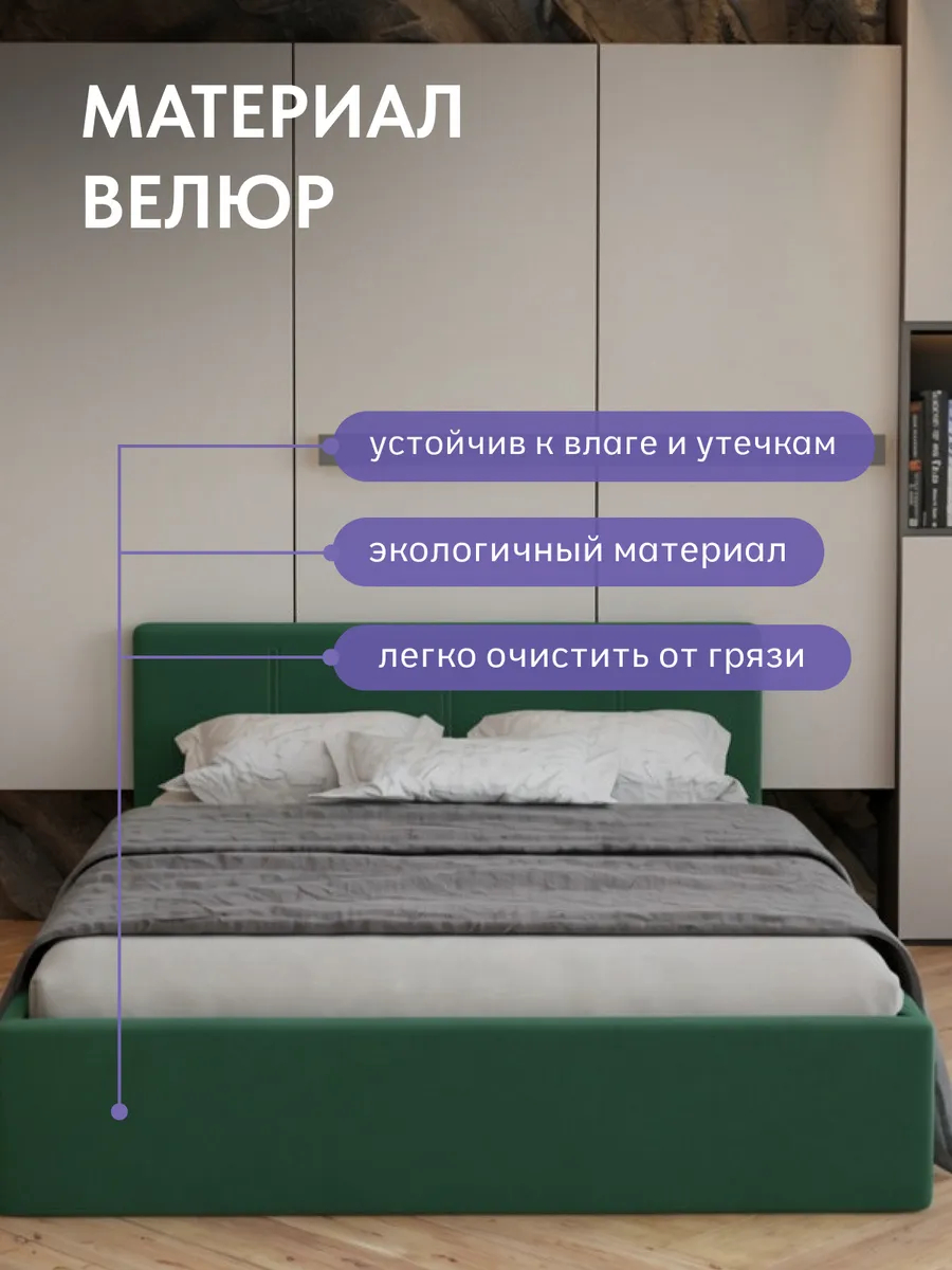 Кровать "Ноттингем" 160х200  изумрудный велюр - миниатюра 5