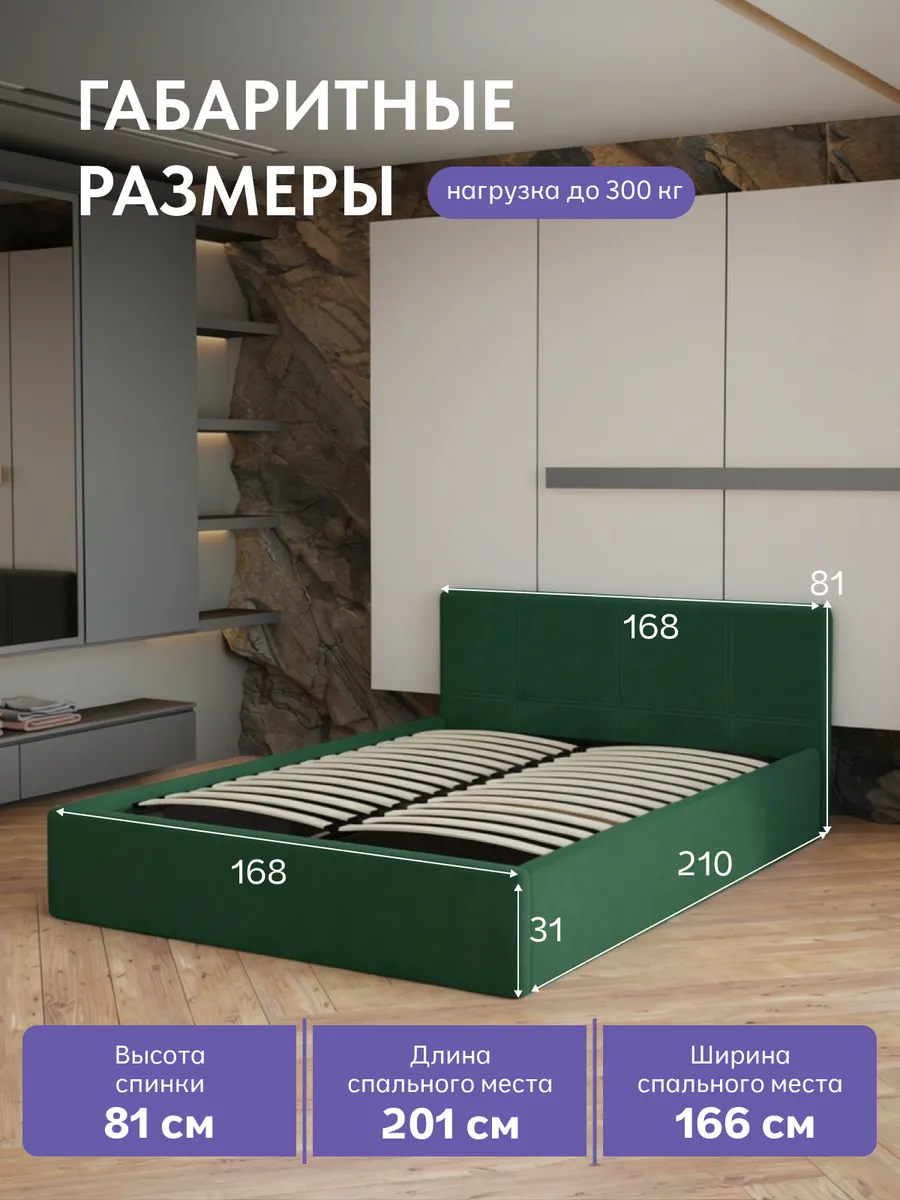 Кровать "Ноттингем" 160х200 изумрудный велюр - миниатюра 2