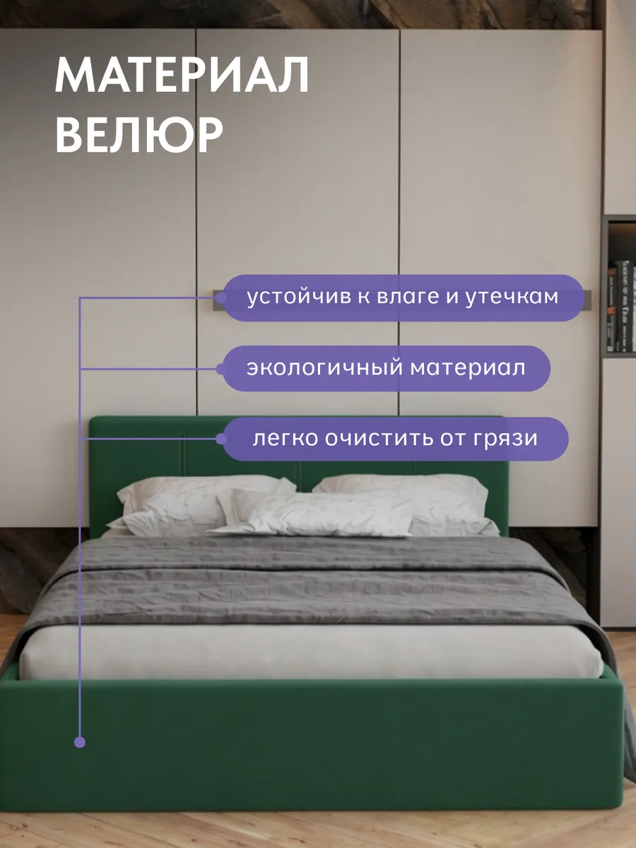 Кровать "Ноттингем" 160х200 изумрудный велюр - миниатюра 5