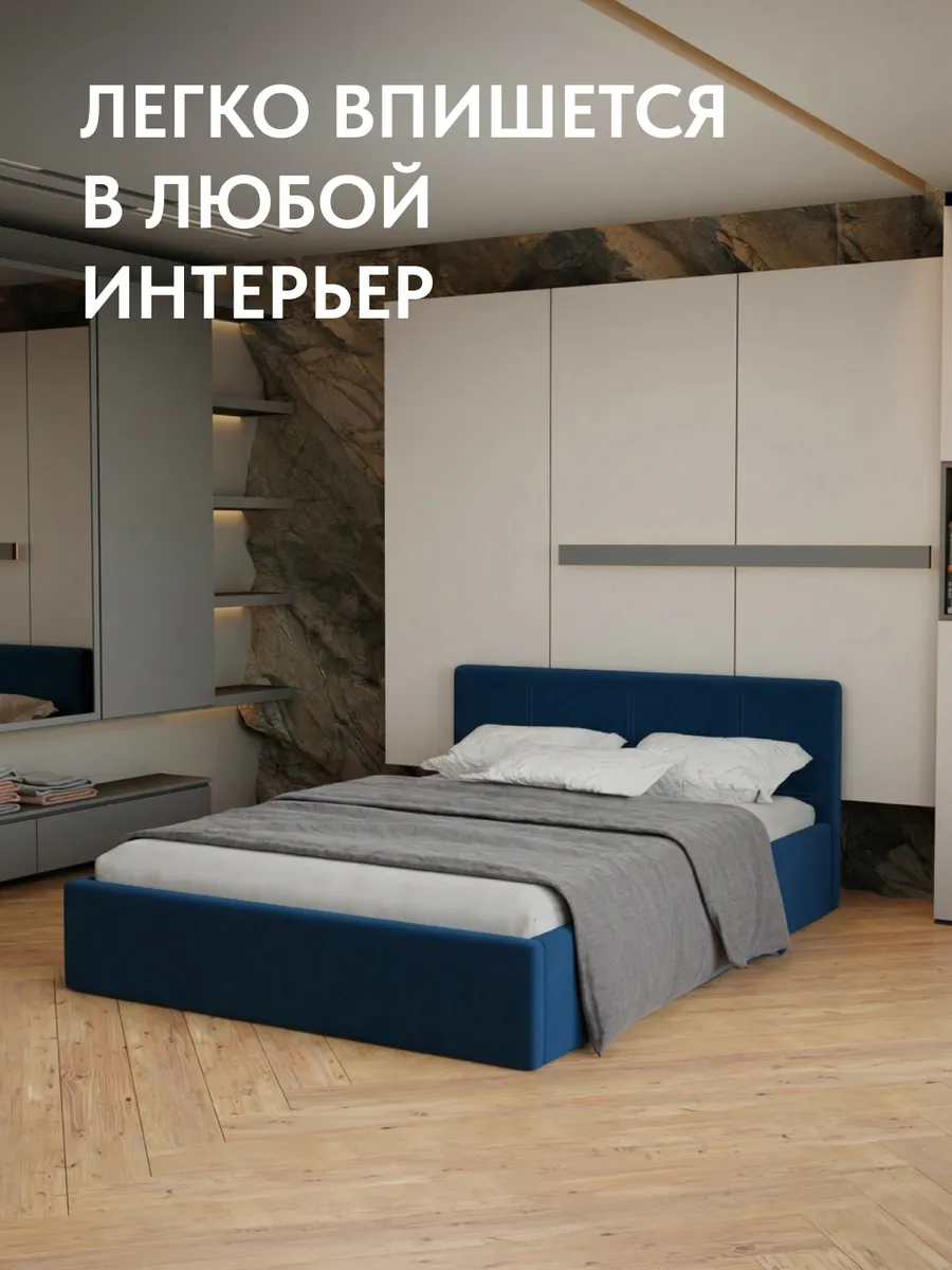 Кровать "Ноттингем" 160х200  синий велюр - миниатюра 6