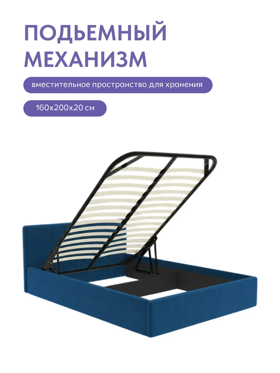 Кровать "Ноттингем" 160х200  синий велюр - миниатюра 4