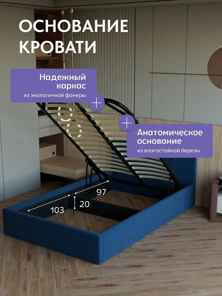 Кровать "Ноттингем" 140х200  синий велюр - миниатюра 3