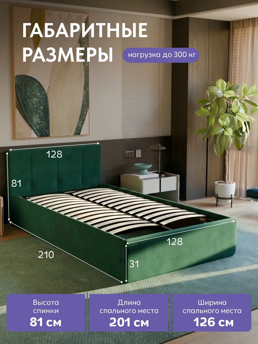 Кровать "Ноттингем" 120х200  изумрудный велюр - миниатюра 2