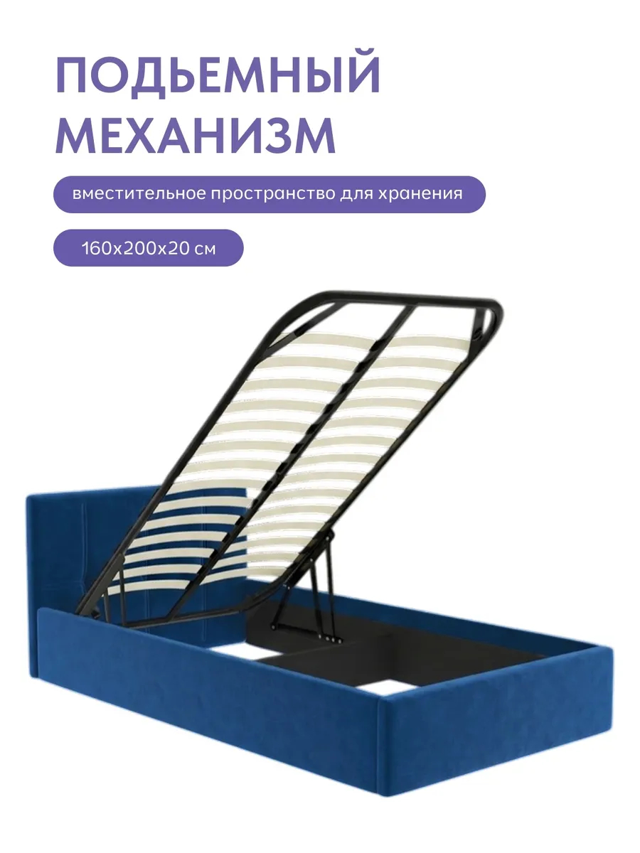 Кровать "Ноттингем" 120х200  синий велюр - миниатюра 4