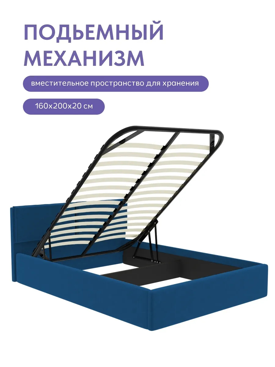 Кровать "Манчестер" 160х200  синий велюр - миниатюра 4