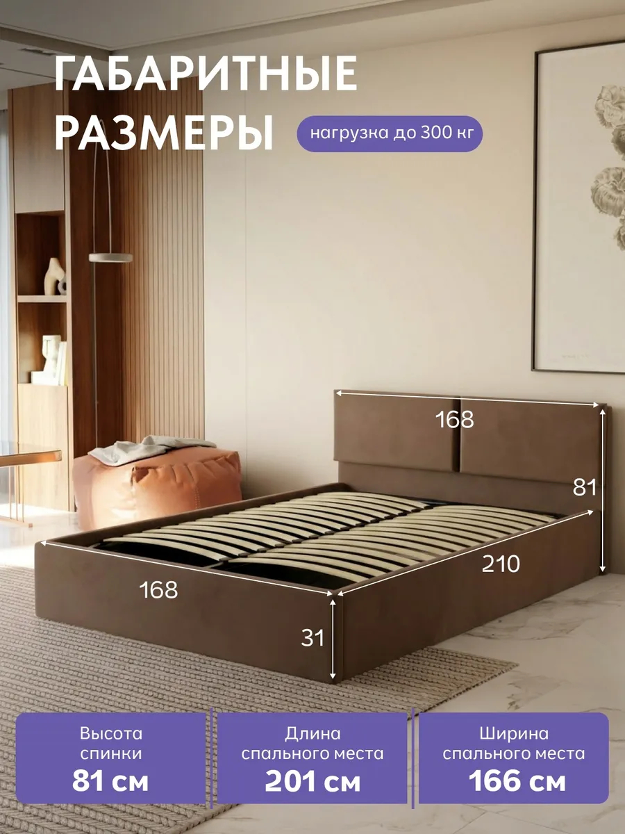 Кровать "Манчестер" 160х200  шоколадный велюр - миниатюра 2