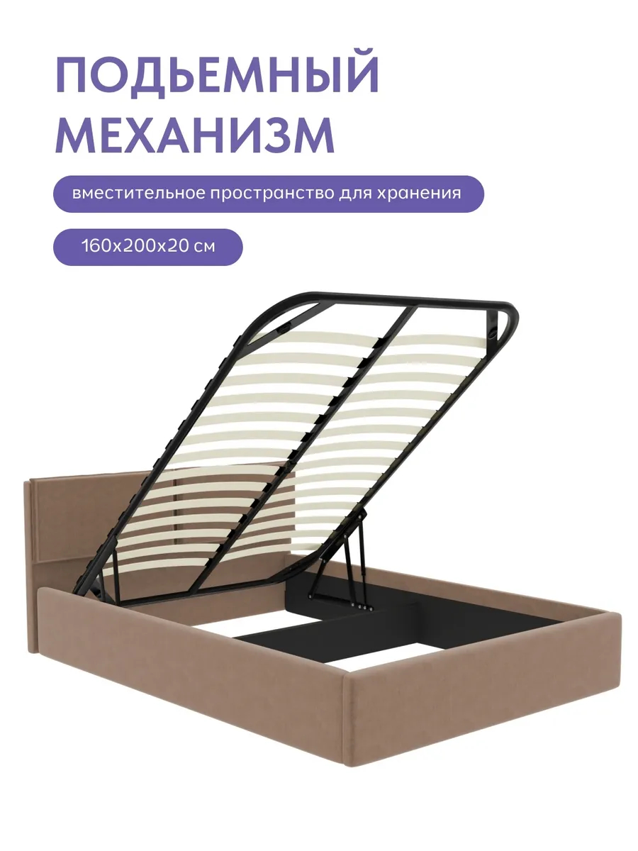Кровать "Манчестер" 160х200  шоколадный велюр - миниатюра 4