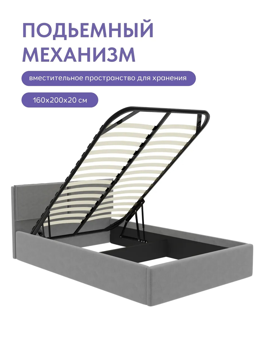 Кровать "Манчестер" 140х200  серый велюр - миниатюра 4
