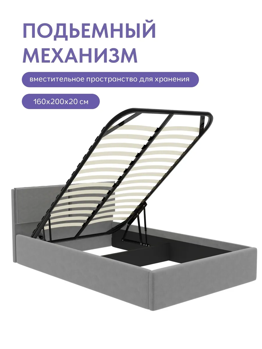 Кровать "Манчестер" 140х200  серый велюр - миниатюра 4