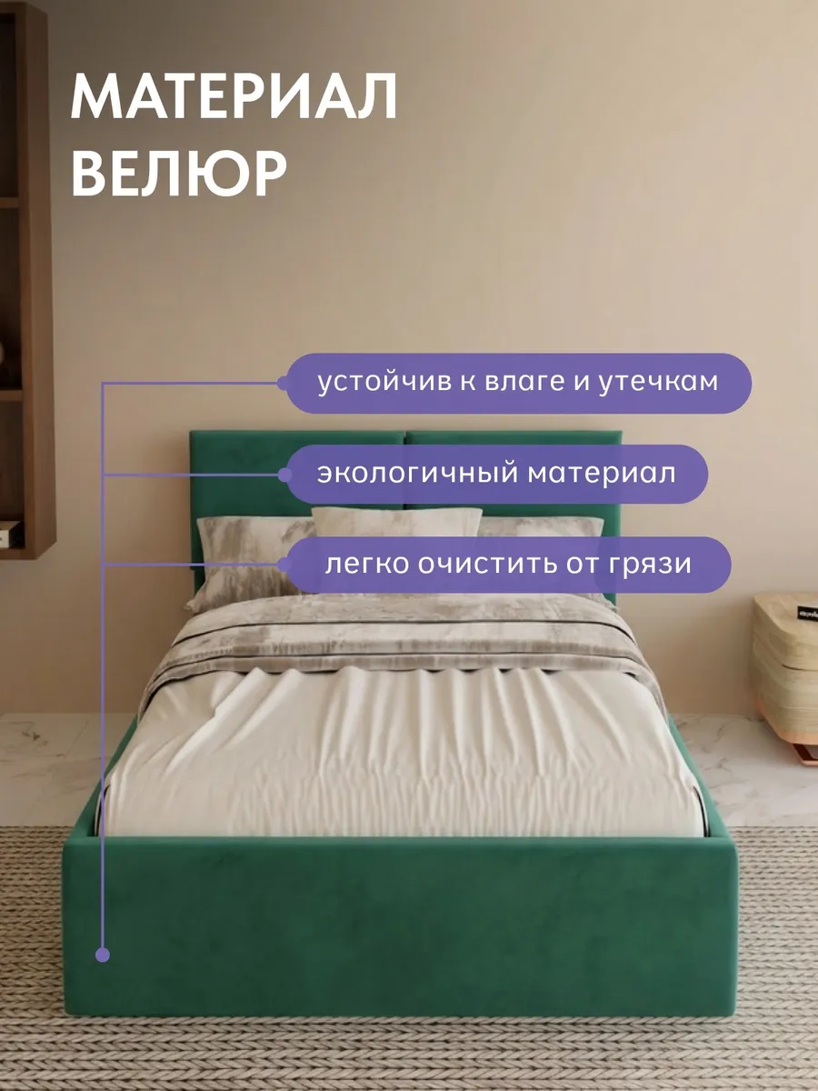 Кровать "Манчестер" 120х200  изумрудный велюр - миниатюра 5