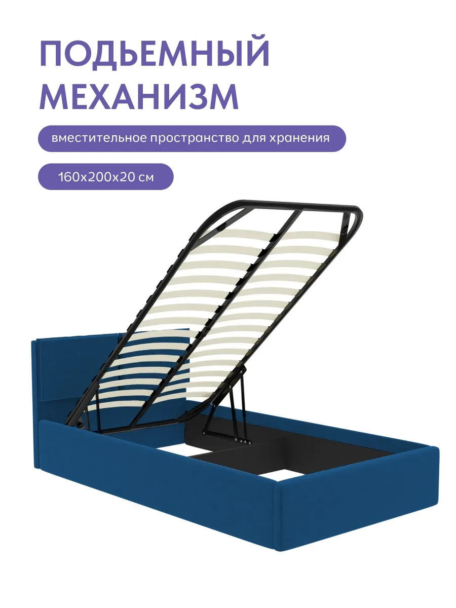 Кровать "Манчестер" 120х200  синий велюр - миниатюра 4
