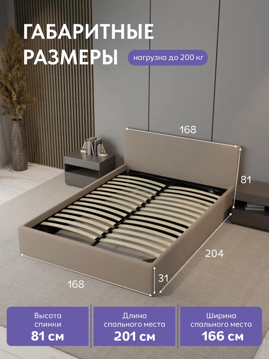 Кровать "Парма" 160х200  бежевый велюр - миниатюра 2