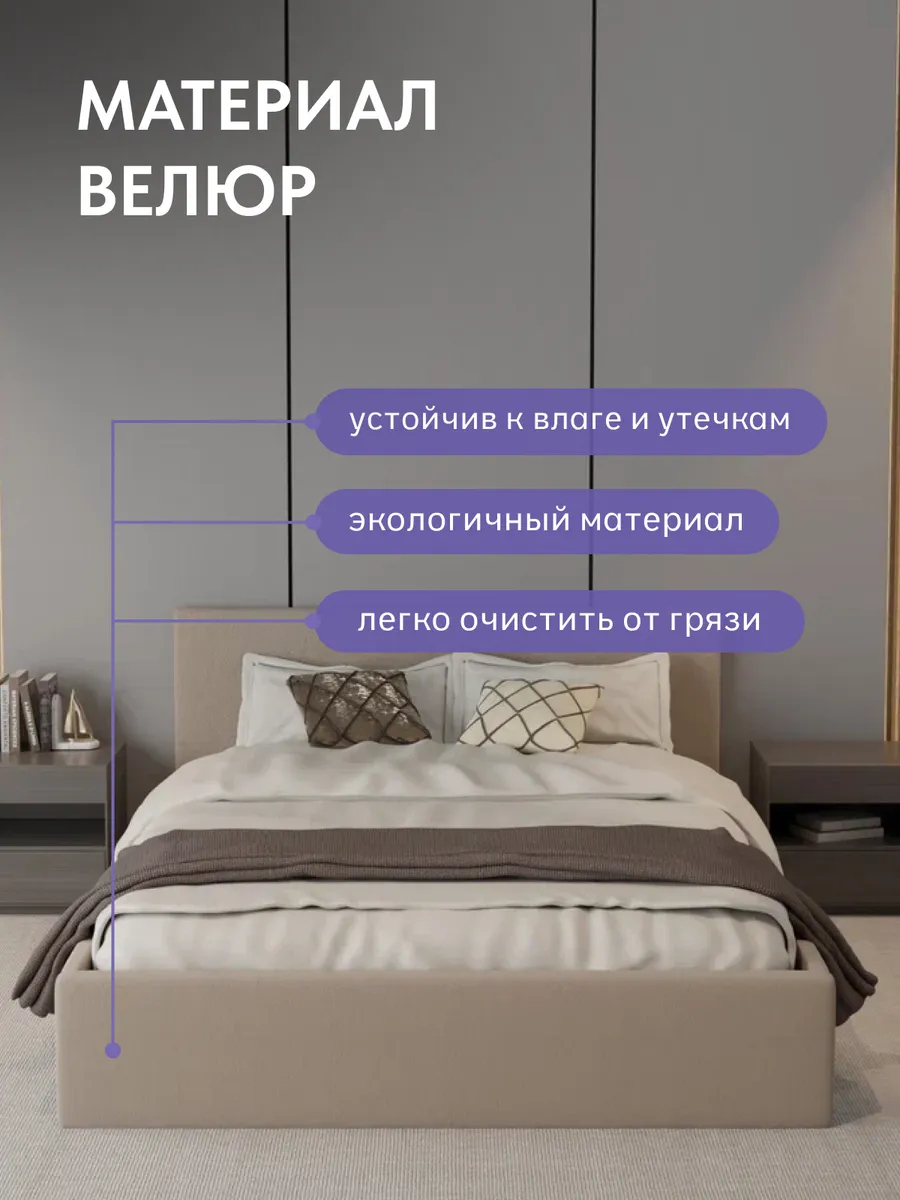 Кровать "Парма" 160х200  бежевый велюр - миниатюра 5
