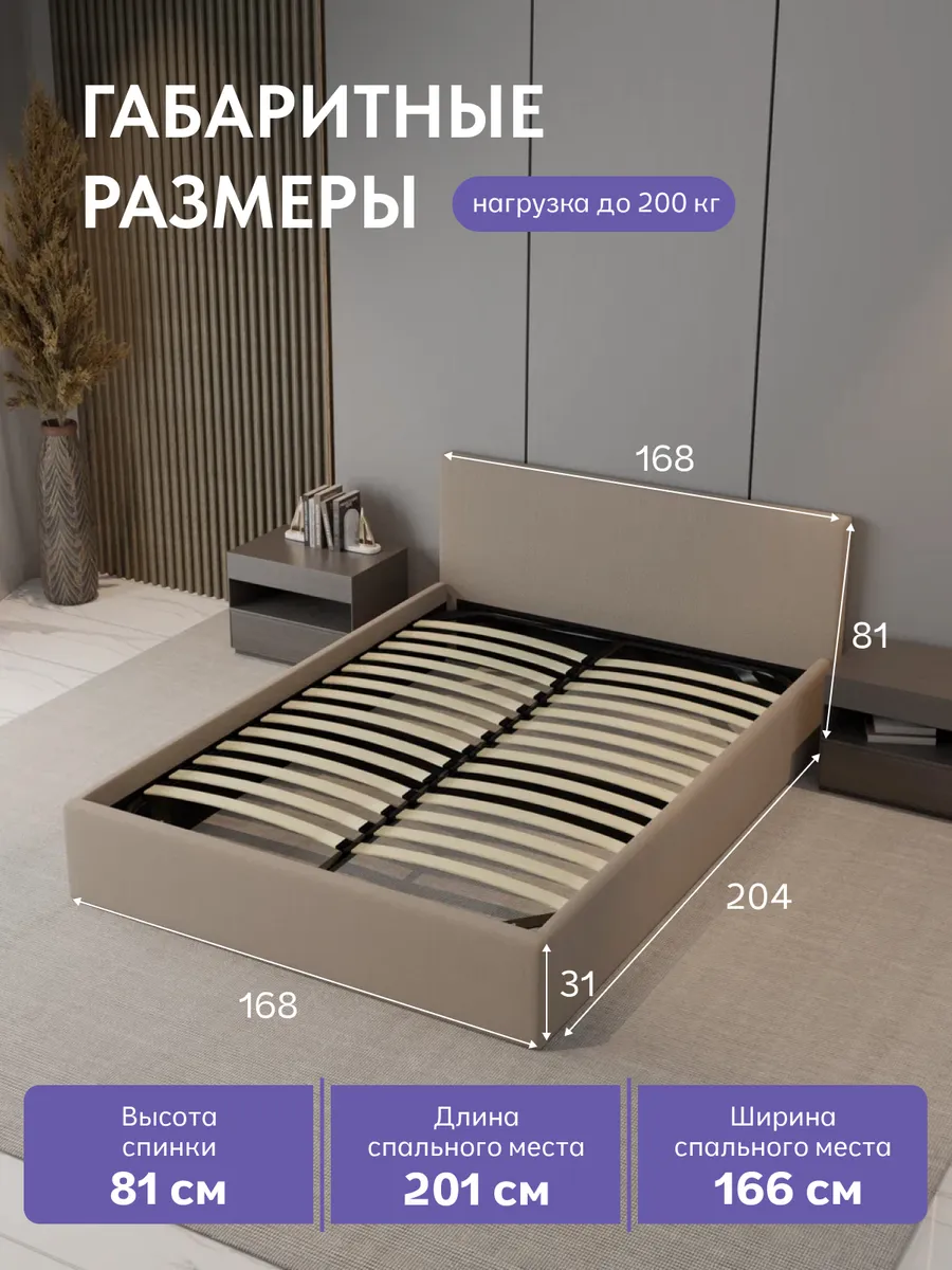 Кровать "Парма" 160х200  бежевый велюр - миниатюра 2