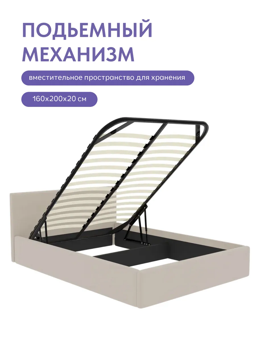 Кровать "Парма" 160х200  бежевый велюр - миниатюра 4