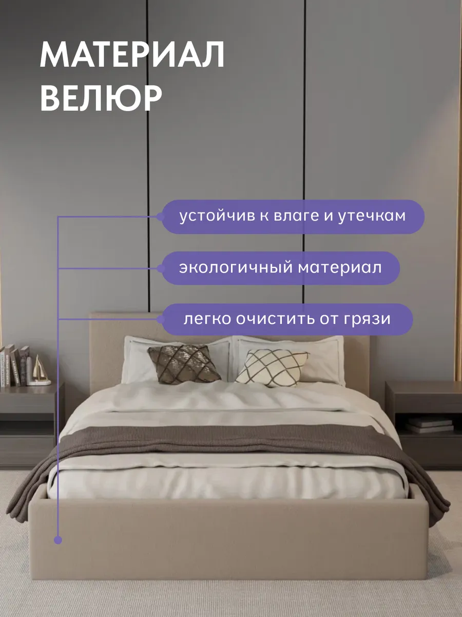 Кровать "Парма" 160х200  бежевый велюр - миниатюра 5