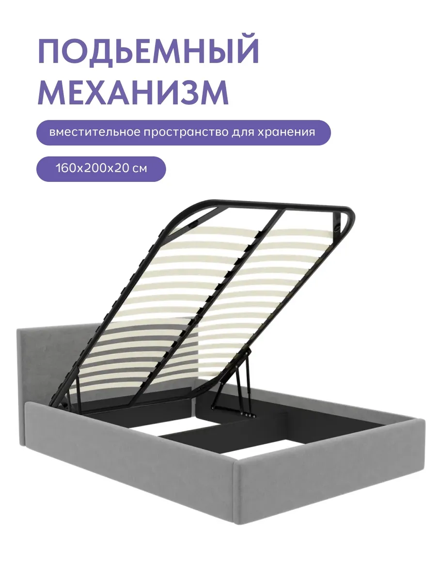 Кровать "Парма" 160х200  серый велюр - миниатюра 4