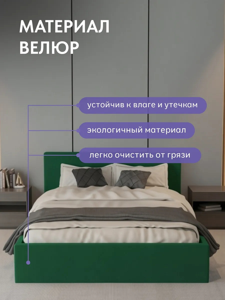 Кровать "Парма" 160х200 изумрудный велюр - миниатюра 5