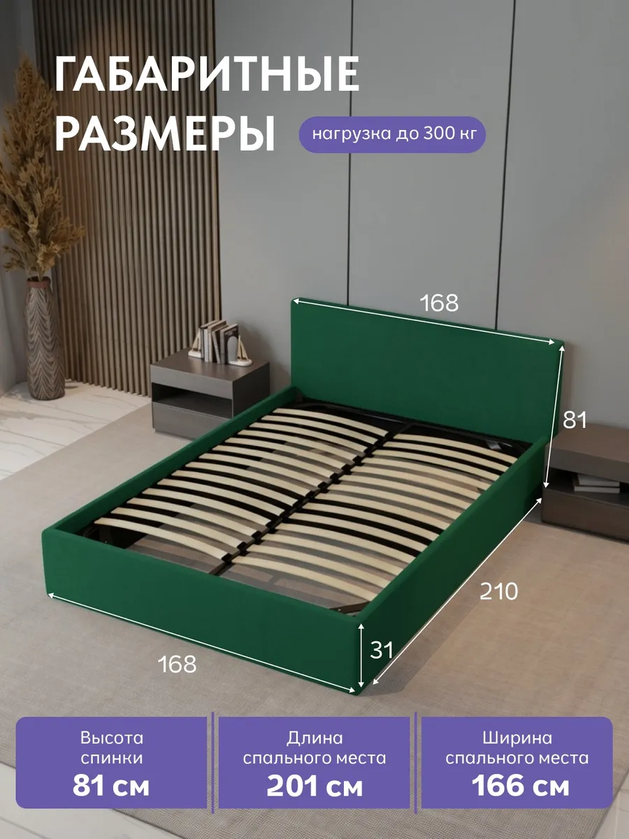 Кровать "Парма" 160х200  изумрудный велюр - миниатюра 2