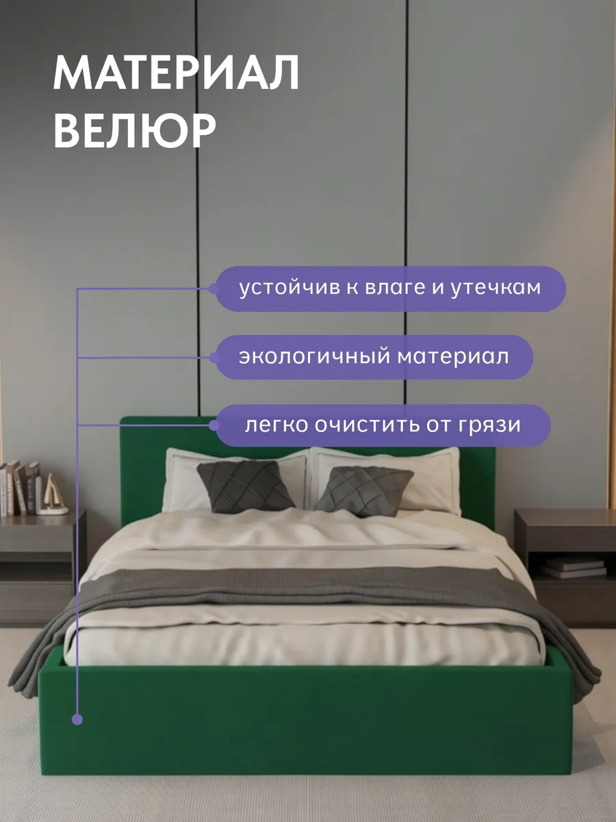 Кровать "Парма" 160х200  изумрудный велюр - миниатюра 5