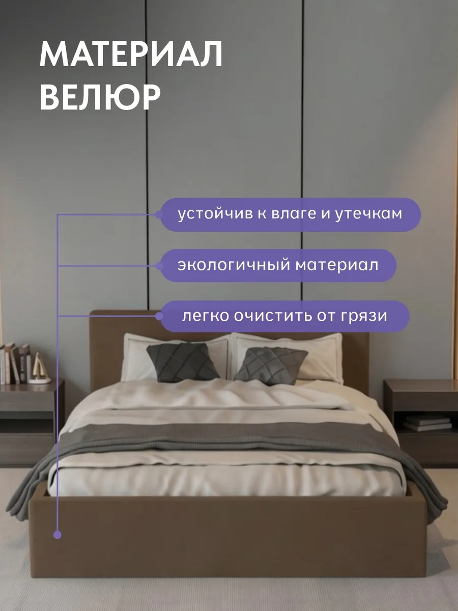 Кровать "Парма" 160х200  шоколадный велюр - миниатюра 5